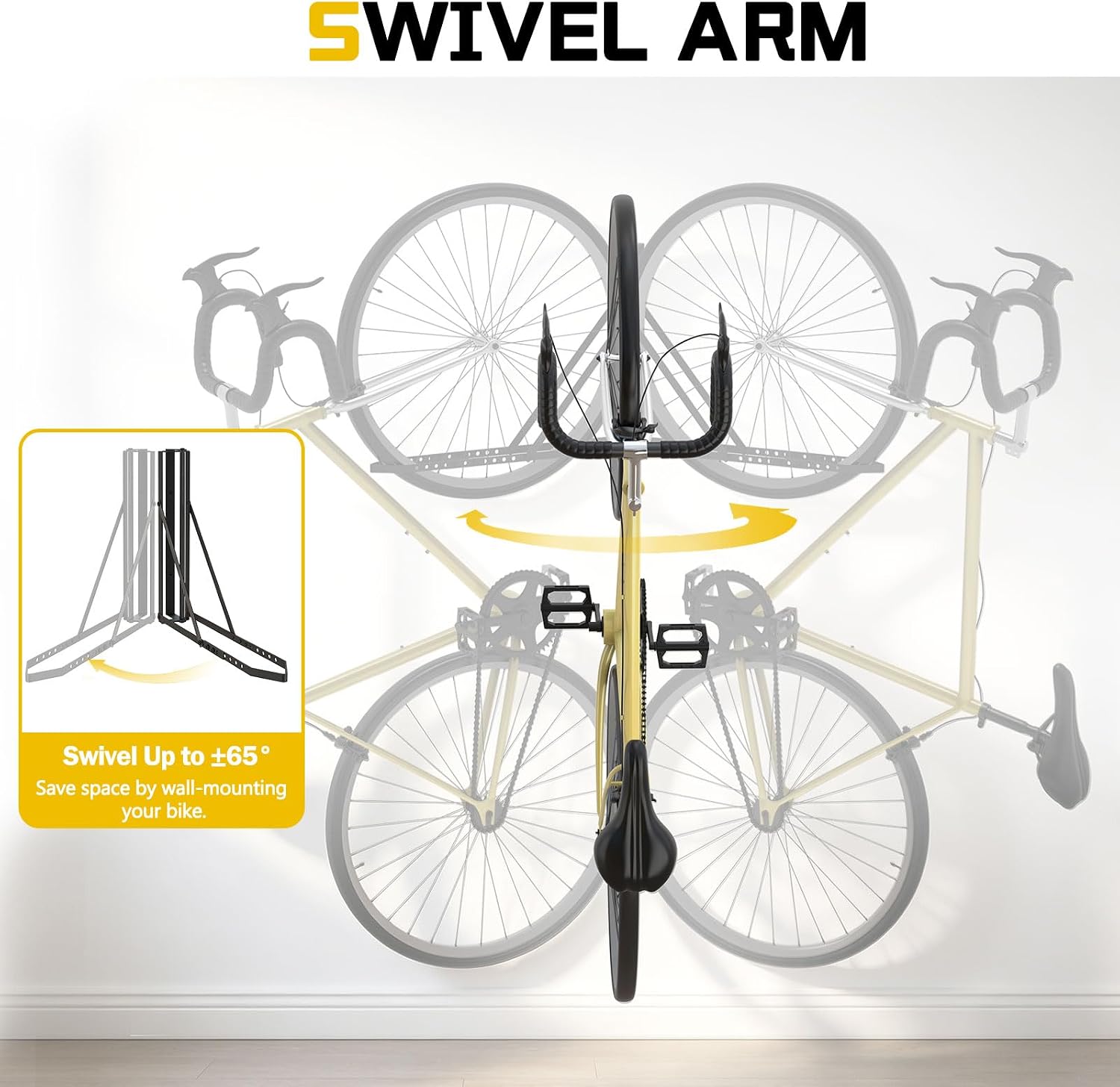 HASAKIESAA Swivel Bike Wall Mount 2 Pack, Bike Hanger for Garage, Bicycle Wall Rack for 18.5u201322.4 in Wheels, Space