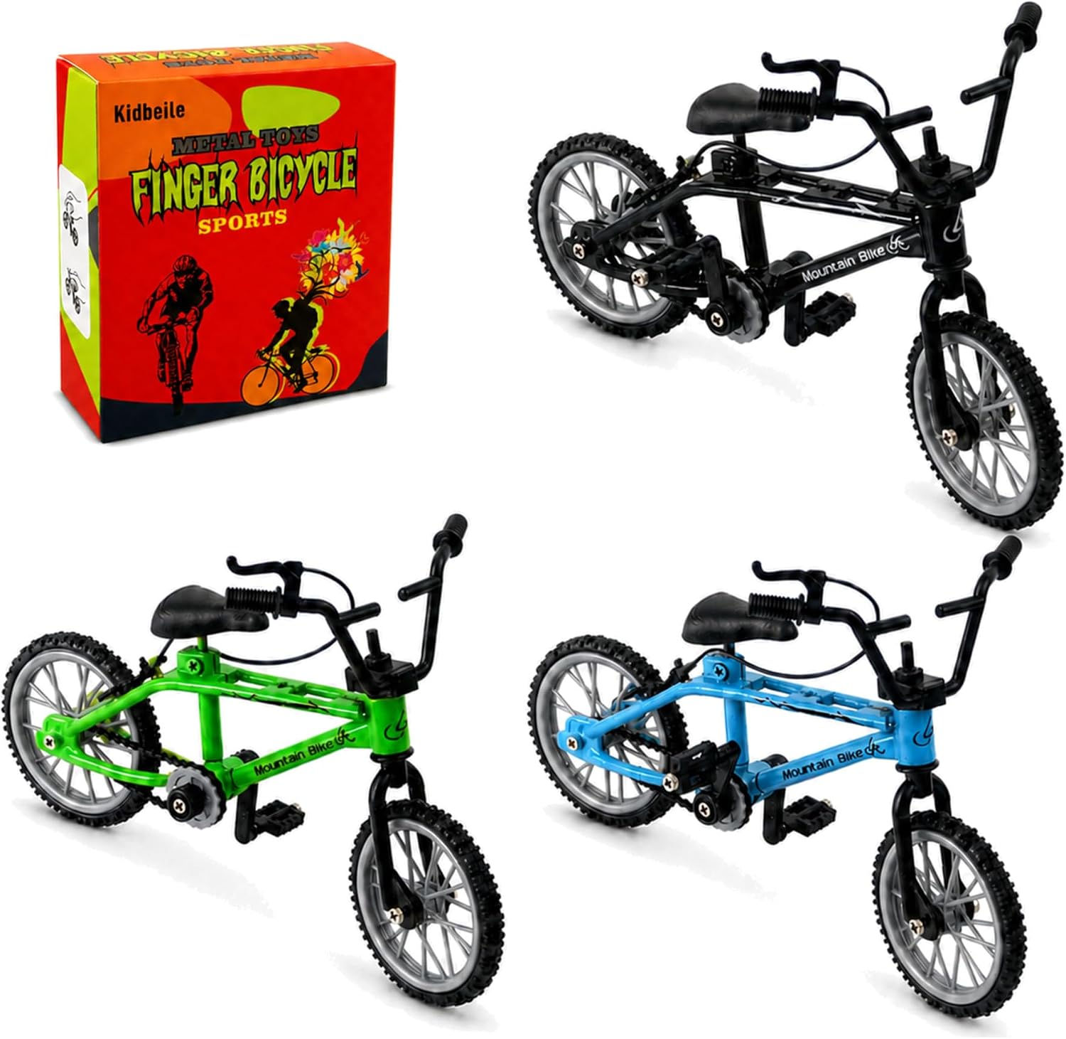 kidbeile 3-Pack Finger Bikes, 1:18 Mini BMX Double-Bar Bicycle Toys