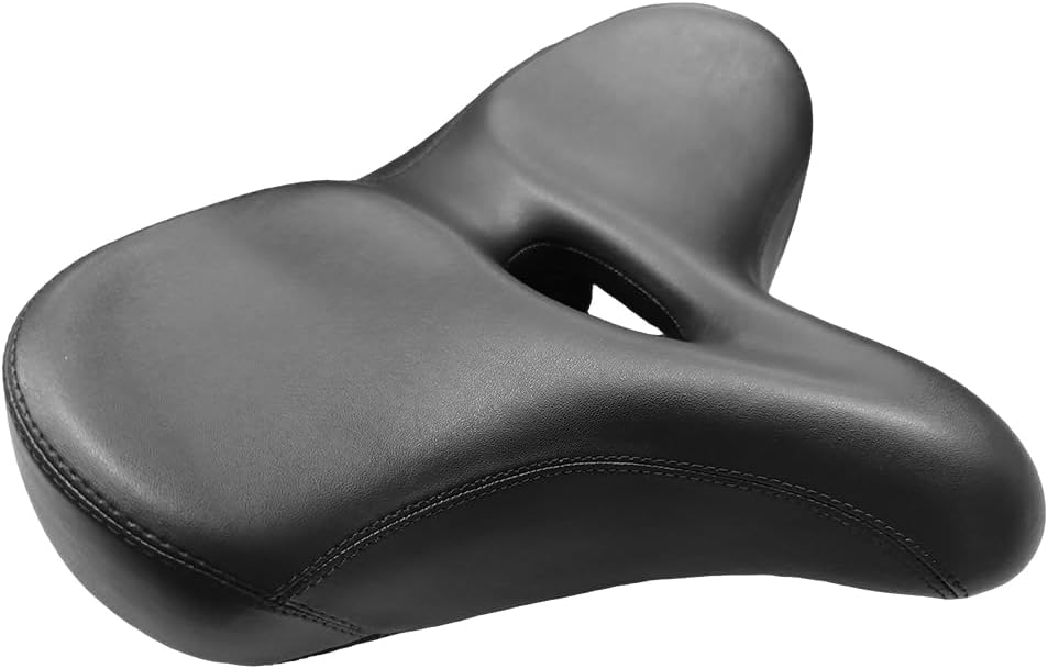 SZYNIC Extra Wide Bicycle Seat with Dual Shock Absorption, Waterproof PVC Leather Bike Saddle, Comfortable Foam Padded B